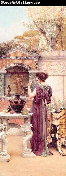 John William Godward At the Garden Shrine, Pompeii